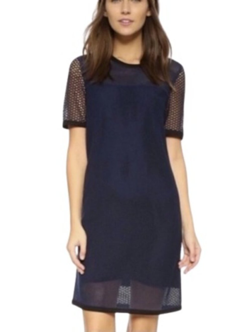 Rag & Bone Womens Luna Mesh Shift Dress Navy Exposed Back Zip Cotton Silk XS